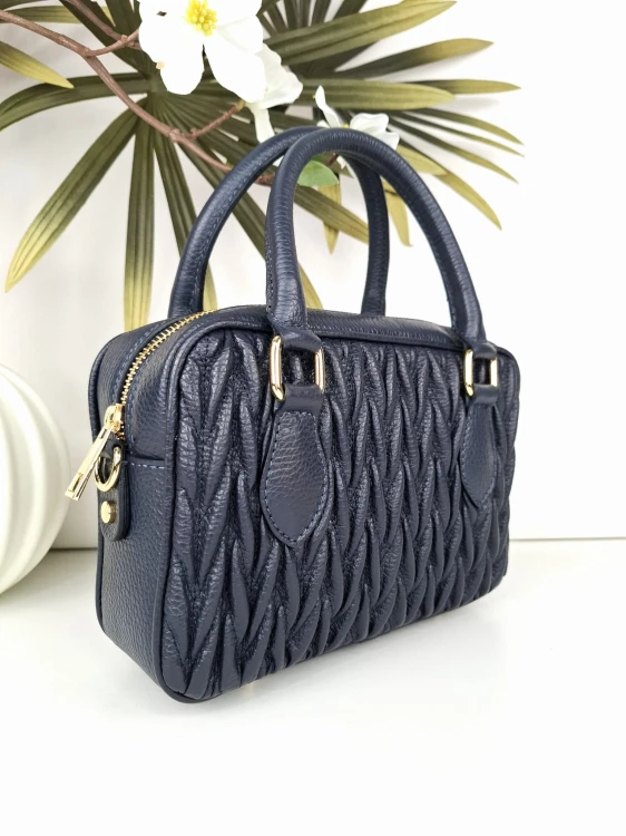 Mała kuferek damski skórzany granatowy Borse In Pelle pikowany