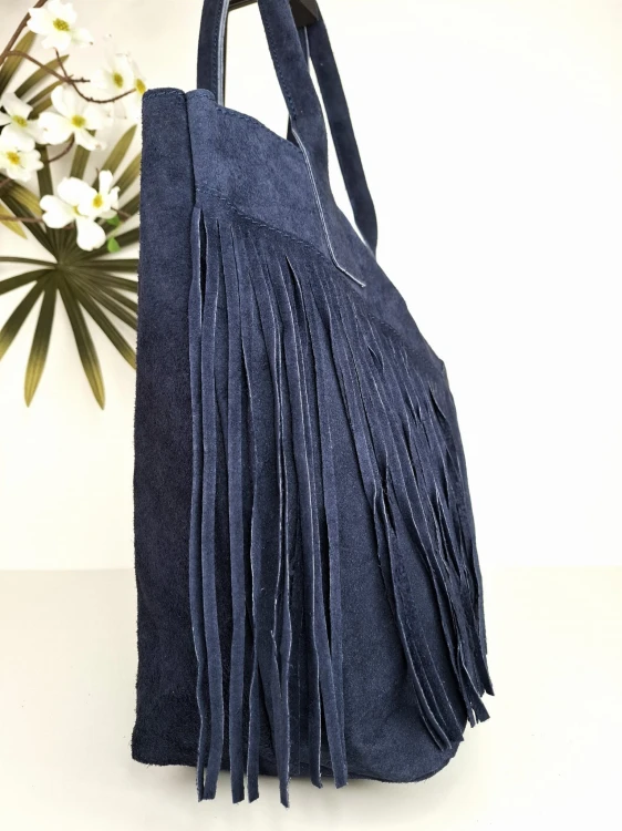 torebka shopperka niebieska frędzle vera pelle