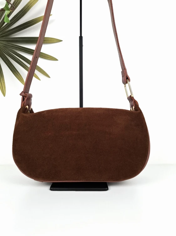 Vera Pelle Torebka damska zamszowa brązowa na ramię