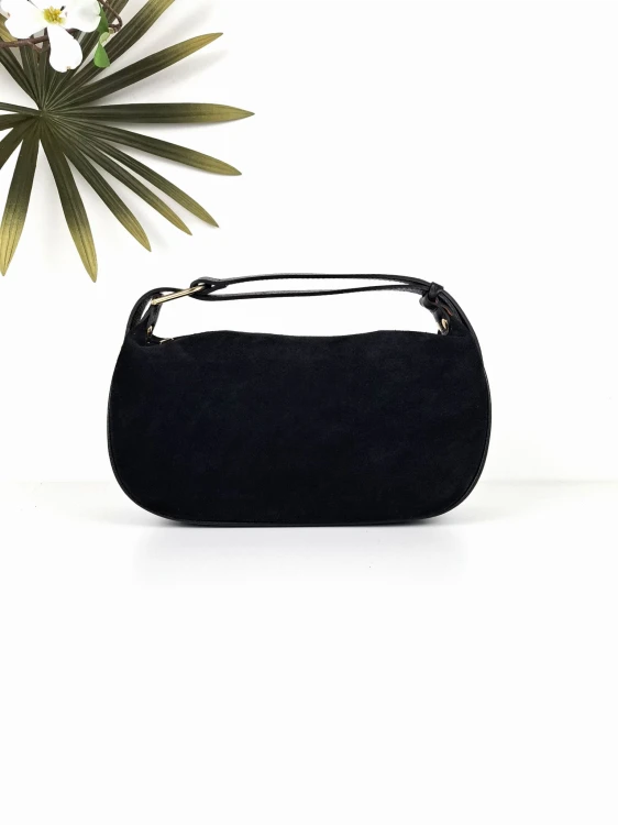 Vera Pelle Torebka damska zamszowa czarna na ramię zamsz skórzana skórkowa