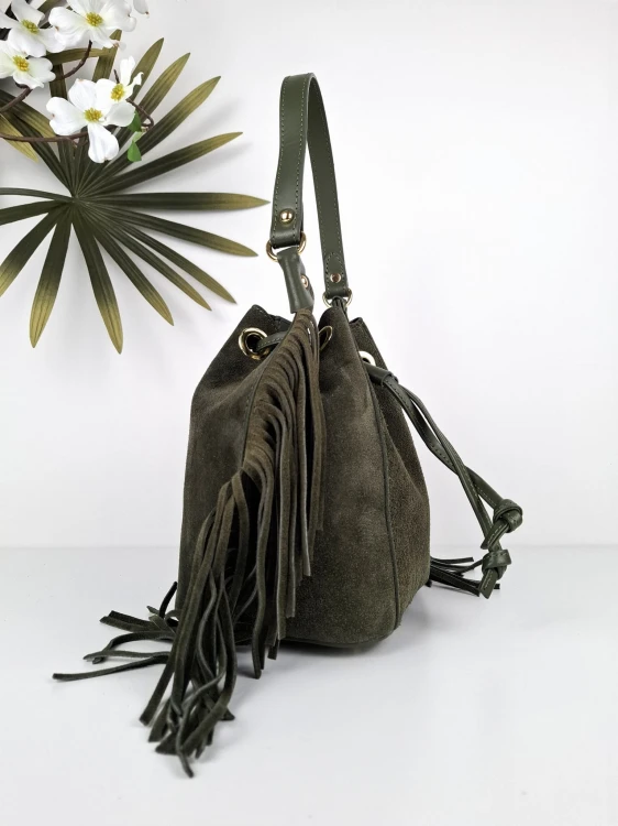 butik hrabina torebka zamszowa ciemnozielona włoska na ramię