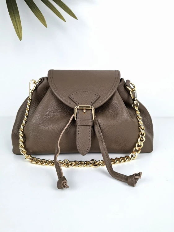 vera pelle torebka skórzana z łańcuszkiem beżowa taupe fango