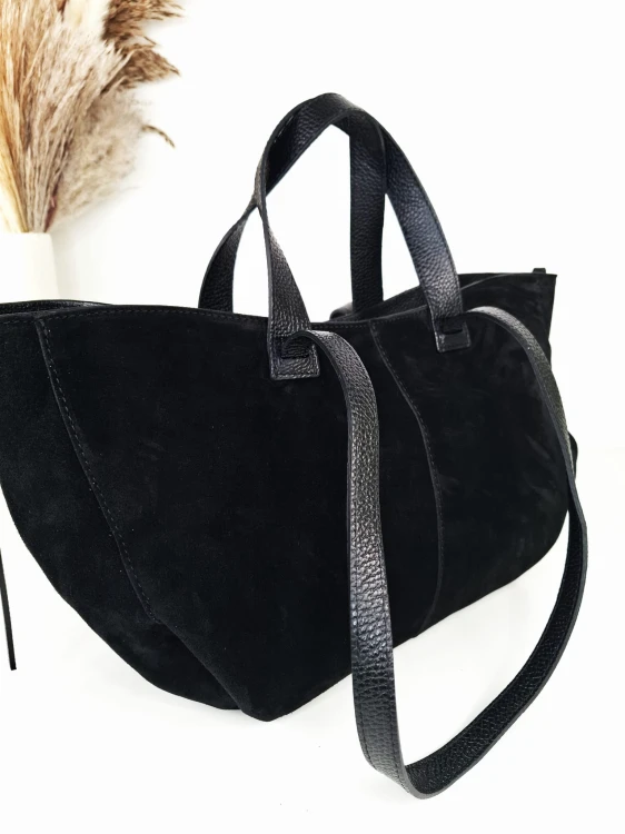czarna torebka shopper zamsz