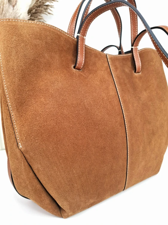 Duża torebka shopperka zamszowa brązowa camel vera pelle