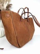 Duża torebka shopperka zamszowa brązowa camel vera pelle