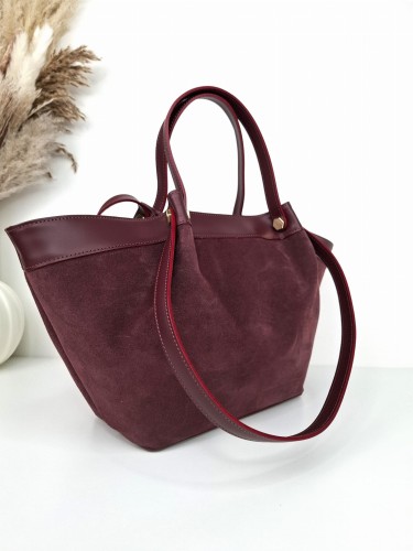 butik hrabina duża torebka zamszowa z podwójnymi uchwytami  kolor bordo