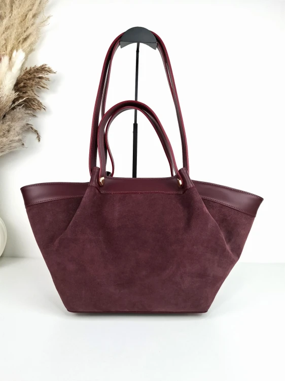 butik hrabina duża torebka zamszowa z podwójnymi uchwytami  kolor bordo