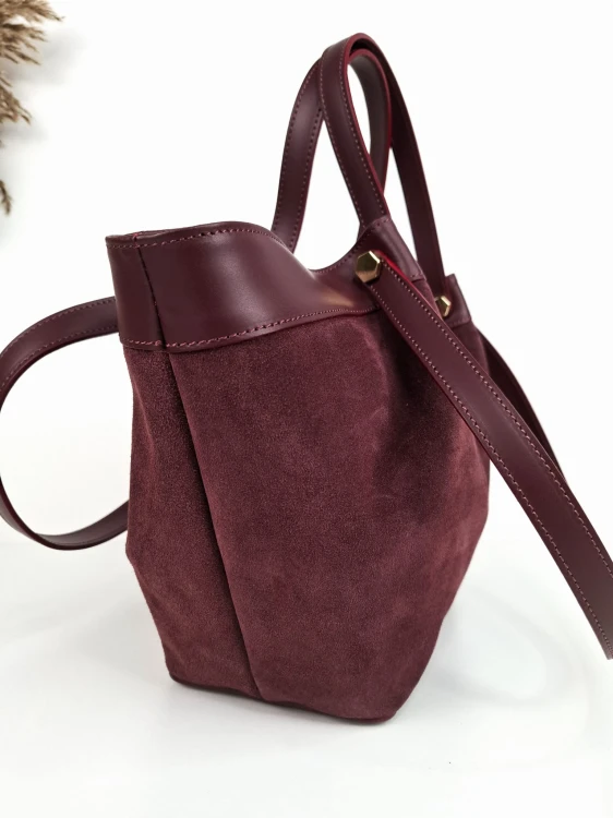 butik hrabina duża torebka zamszowa z podwójnymi uchwytami  kolor bordo