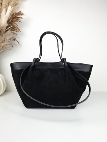 czarna zamszowa torebka duża z podwójnymi uchwytami