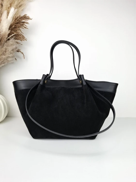 czarna zamszowa torebka duża z podwójnymi uchwytami