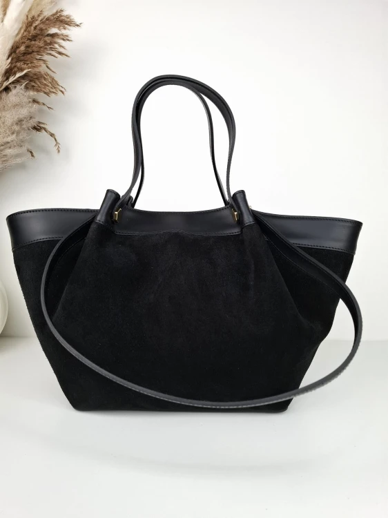 czarna zamszowa torebka duża z podwójnymi uchwytami