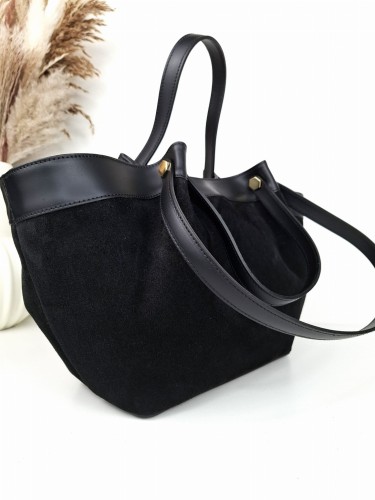 czarna zamszowa torebka duża z podwójnymi uchwytami