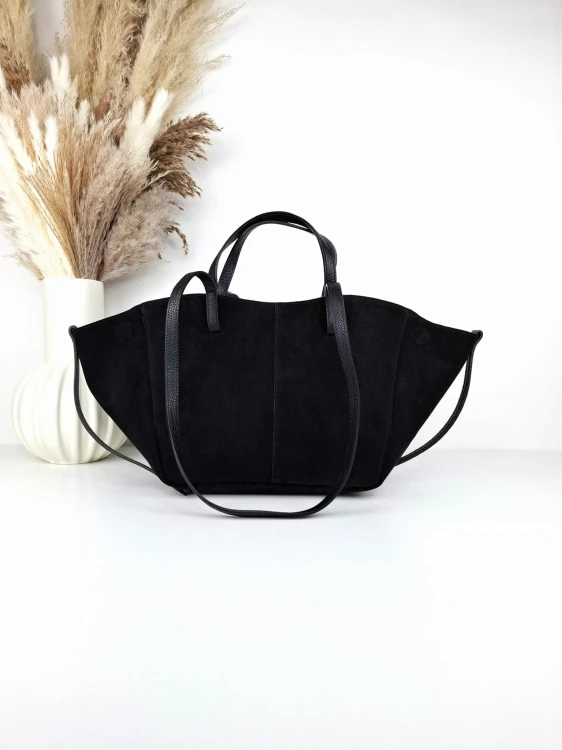 torebka damska zamszowa czarna polenka dwa uchwyty