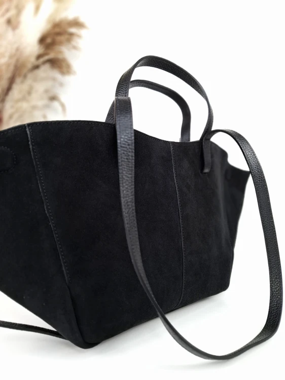 torba zamszowa czarna dwa uchwyty