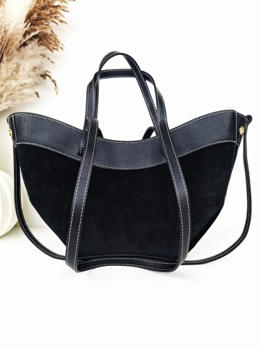 torebka shopper łódka polenka czarna jennie dwa uchwyty rozpinana