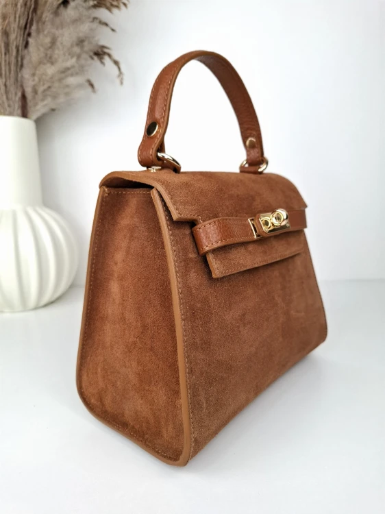 torebka kuferek zamszowy brąz camel cuoio