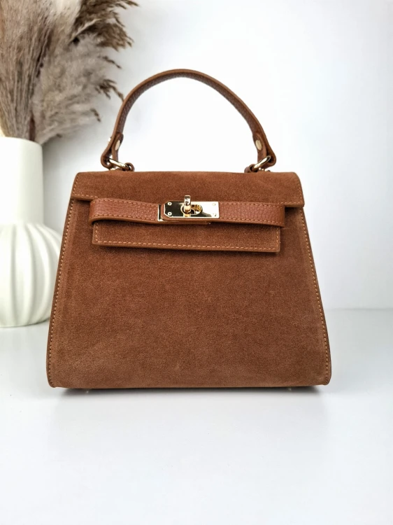 torebka damska  kuferek zamsz camel