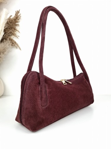 torebka vera pelle laura biaggi zamszowa bordowa widok skos