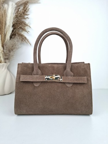 torebka zamszowa taupe z naturalnego zamszu