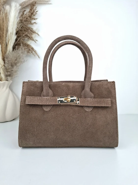 torebka zamszowa taupe z naturalnego zamszu