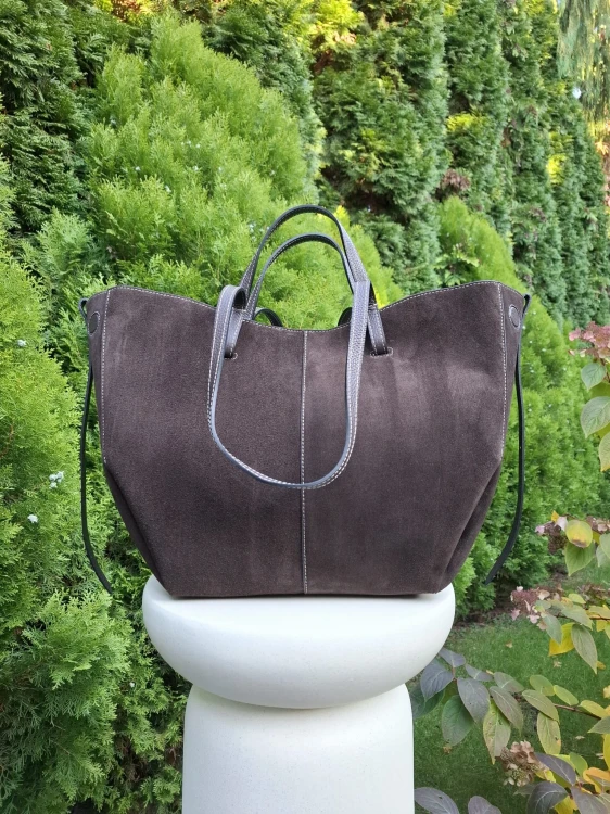 torba shopper zamsz brązowa