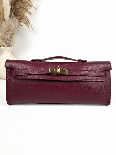 bordowa torebka skórzana wizytowa podłużna