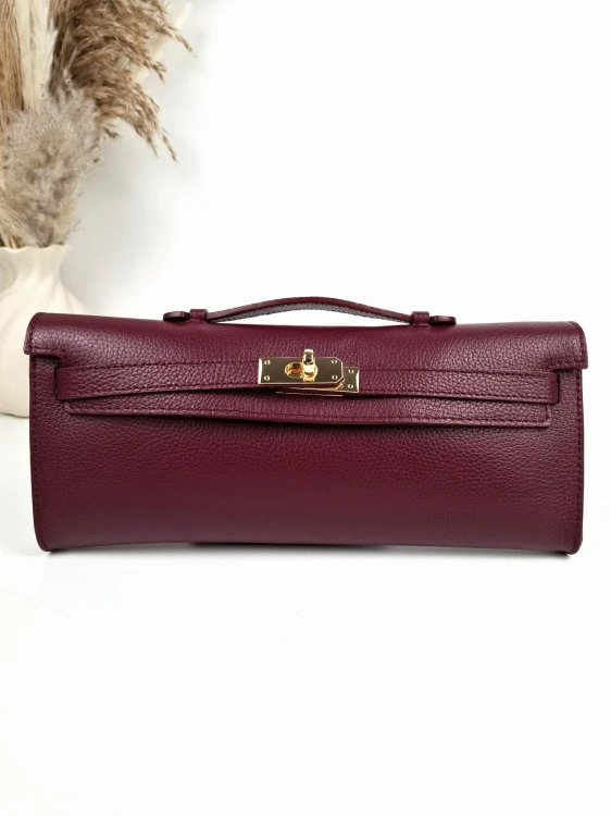 bordowa torebka skórzana wizytowa podłużna