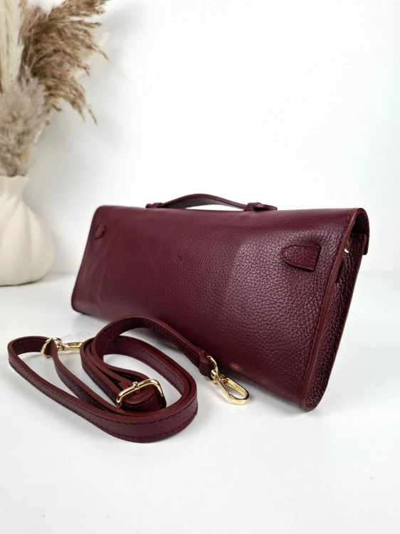 bordowa torebka skórzana wizytowa podłużna