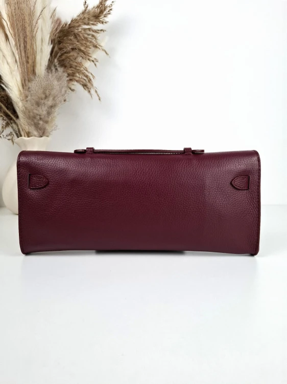 bordowa torebka skórzana wizytowa podłużna