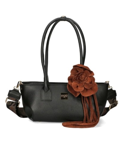 Ego podłużna torebka jamnik z kwiatkiem czarna