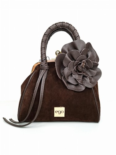 torebka ego brązowa z kwiatkiem zamszowa butik hrabina