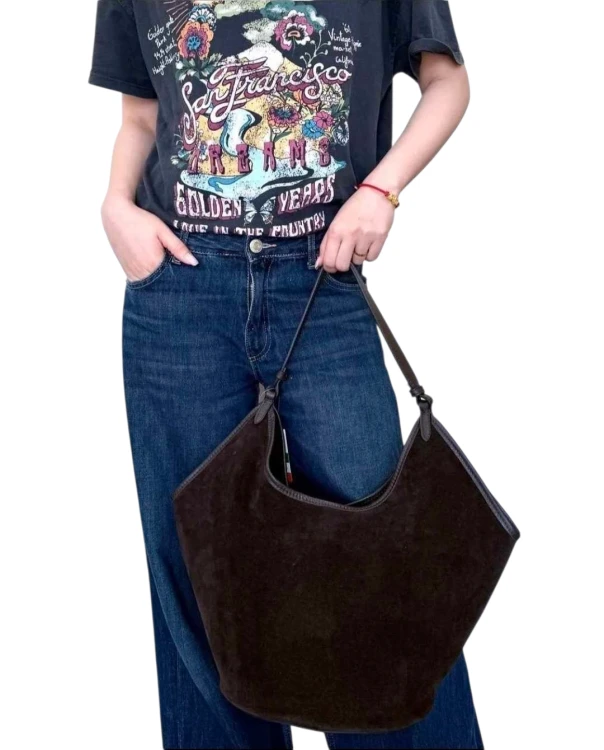 torebka zamszowa brazowa braz czekoladowy