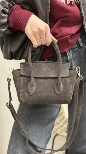 laura biaggi torebka mini shopper mala zamszowa czekoladowa