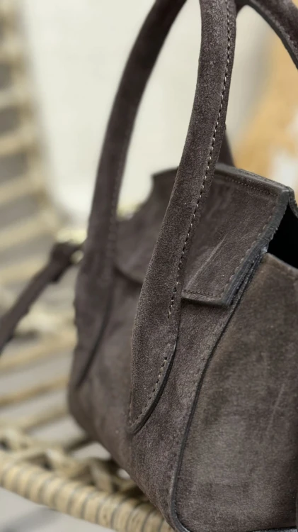 laura biaggi torebka mini shopper mala zamszowa czekoladowa