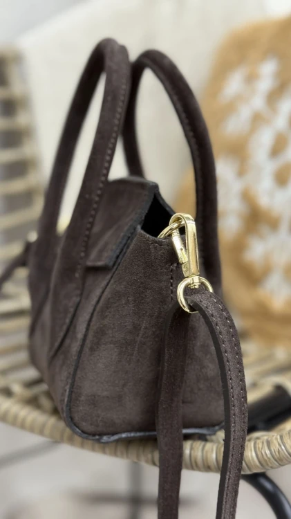 laura biaggi torebka mini shopper mala zamszowa czekoladowa