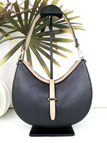 mała torebka czarna skóra naturalna z dwoma paskami