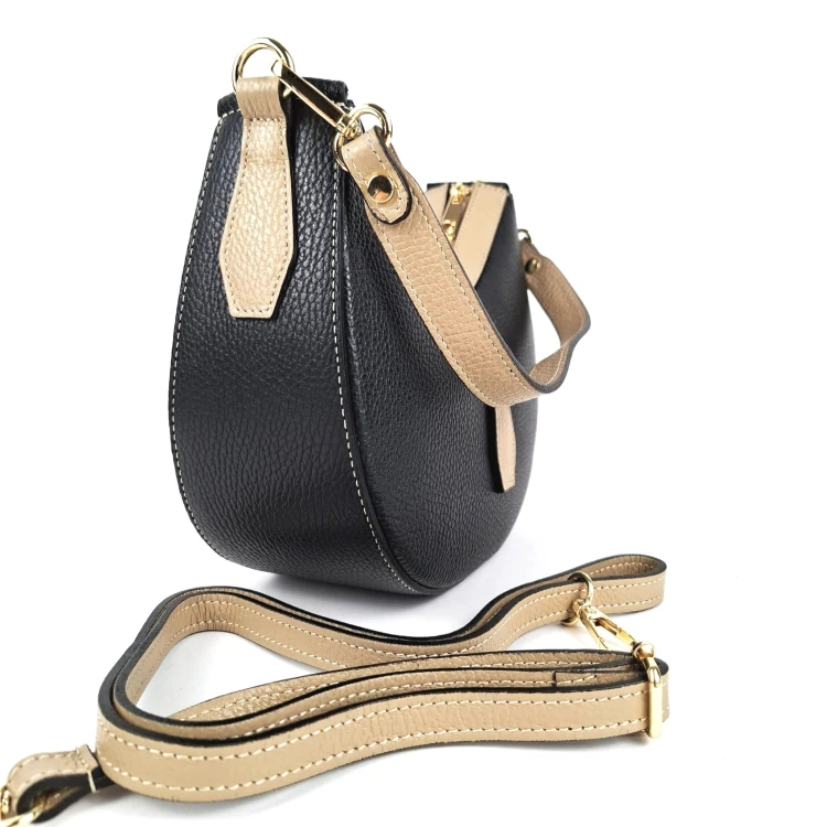 mała torebka czarna skóra naturalna z dwoma paskami