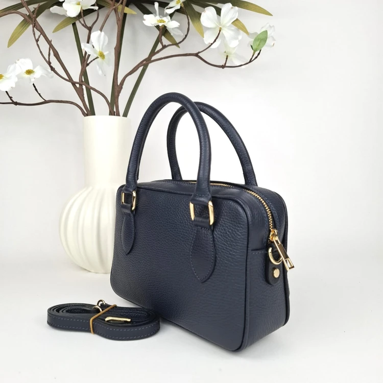 Mała kuferek damski skórzany granatowy Borse In Pelle pikowany