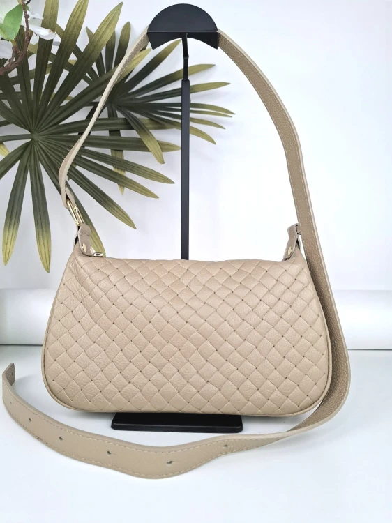 vera pelle torebka skorzana taupe bezowa z przeplataniem Bianca