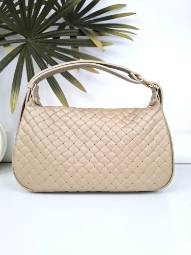 vera pelle torebka skorzana taupe bezowa z przeplataniem Bianca