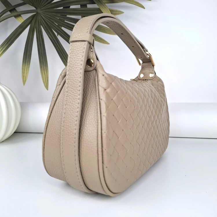 vera pelle torebka skorzana taupe bezowa z przeplataniem Bianca