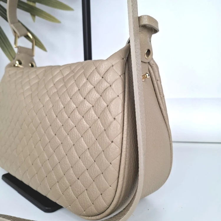 vera pelle torebka skorzana taupe bezowa z przeplataniem Bianca