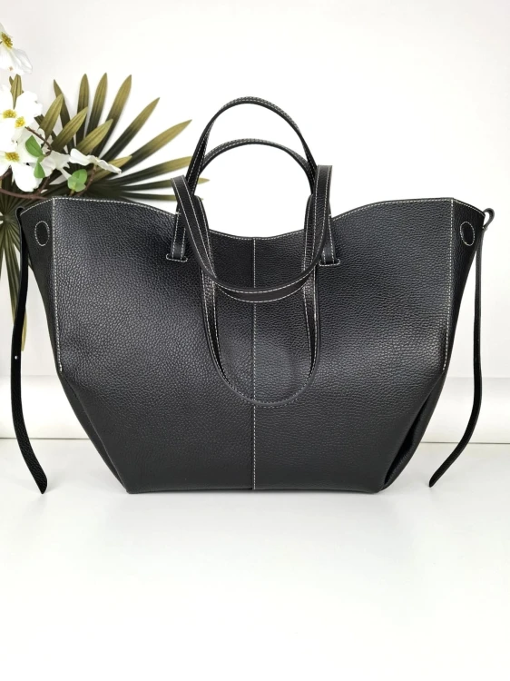 Czarna duża torebka shopper na ramię , do pracy , elegancka, pojemna Vera Pelle