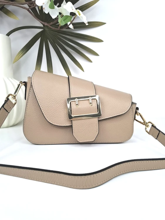 torebka borse in pelle bezowa trojkatna skora naturalna asymetyczna