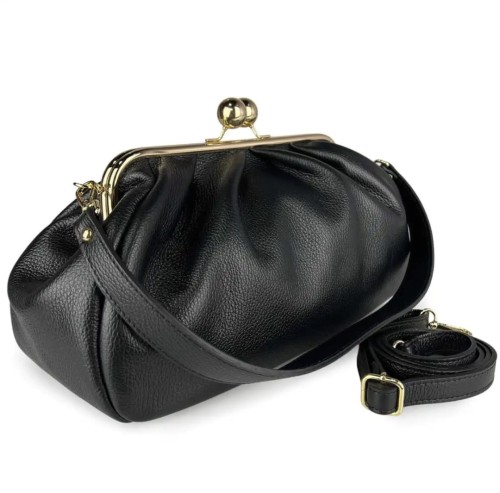 Skórzana czarna torebka retro na bigiel – fason vintage Vera Pelle ehrabina