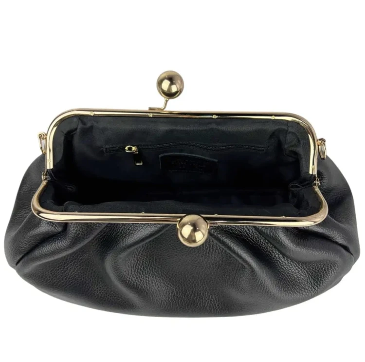 Elegancka czarna torba damska z zapięciem na bigiel – klasyka i styl Vera Pelle