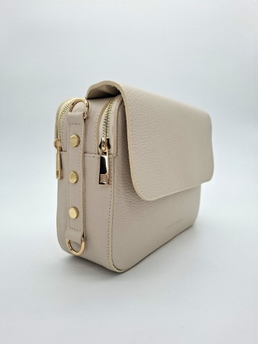 torebka skórzana na ramię Laura Biaggi bardzo jasny beż
