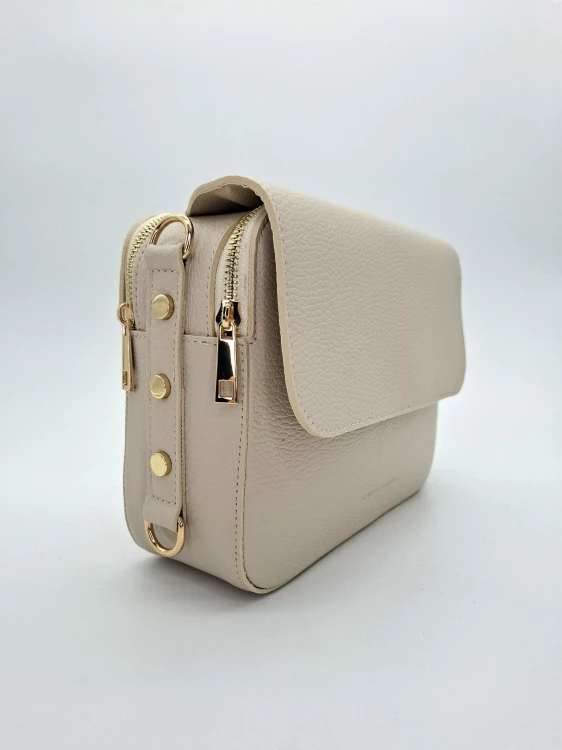 torebka skórzana na ramię Laura Biaggi bardzo jasny beż