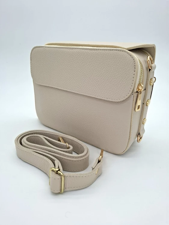 torebka skórzana na ramię Laura Biaggi bardzo jasny beż