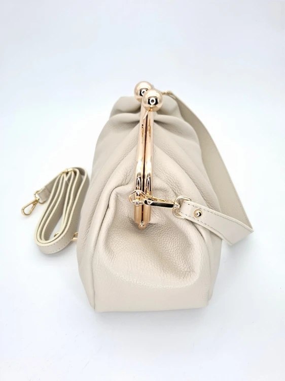 duza torebka na bigiel maxi clutch bag bezowa skorzana